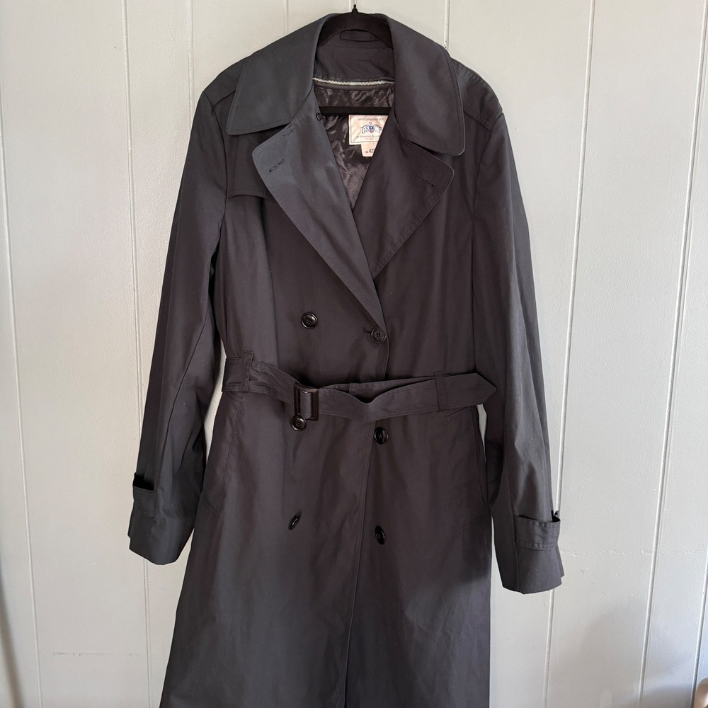 Vintage US Army Black Trench Coat 40 Men's All Weather Long Noir Dark Academia